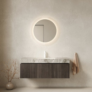 English Elm Muri Floating Bathroom Vanity Plywood Cabinet Sintered Stone Top Oak Drawer W2615S00587