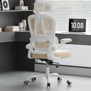 English Elm Ergonomic Mesh High Back Desk Chair with Lumbar Support Flip up Arms and Headrest Khaki,White T3623P434272