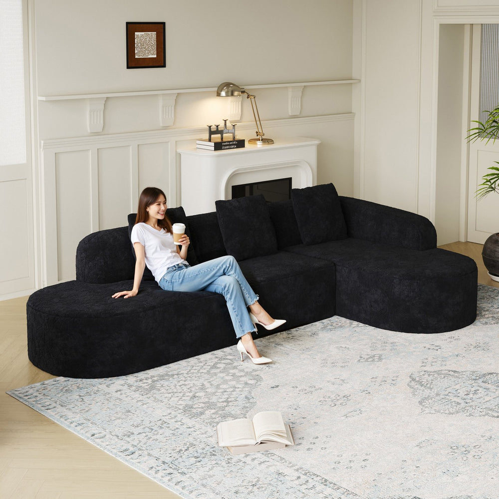 English Elm 111.8-Inch L-Shaped Curved Modular Sofa – Modern Lychee Textured Fabric, Chic Design & Comfort W834S00542