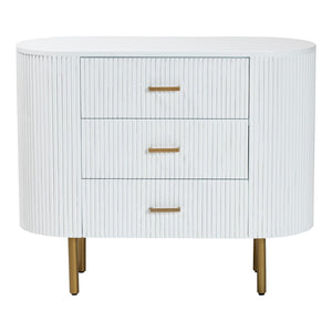 English Elm Mid-century Fluted Mindi Wood Three Drawer Dresser with Tapered Gold Legs B2750P467633