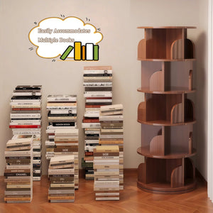 English Elm 5 Tier Rotating Bookshelf Tower with 360° Spin, Space-Saving Corner Display, Modern MDF Storage Unit Walnut W3204P355670