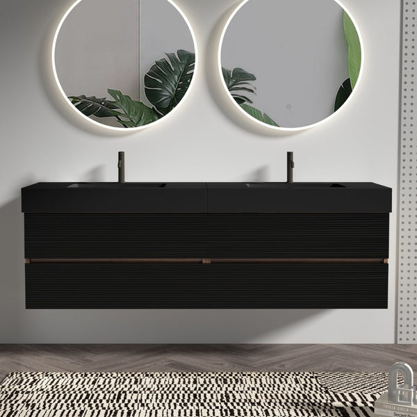 English Elm Galan 72 Inch Double Sink Vanity Fluted Wood Quartz Top Freestanding Bathroom Cabinet W1865S00173