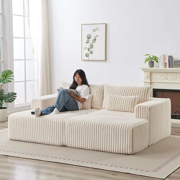 English Elm 87" Oversized Sectional Lounge Chaise - Cloud-Like Comfort, No Assembly, Plush Loveseat With Footstools W834S00331