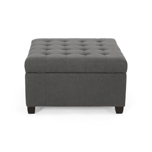 English Elm Upholstered Waffle Tufted Storage Ottoman with Birch Legs for Modern Living Rooms N757P377356E