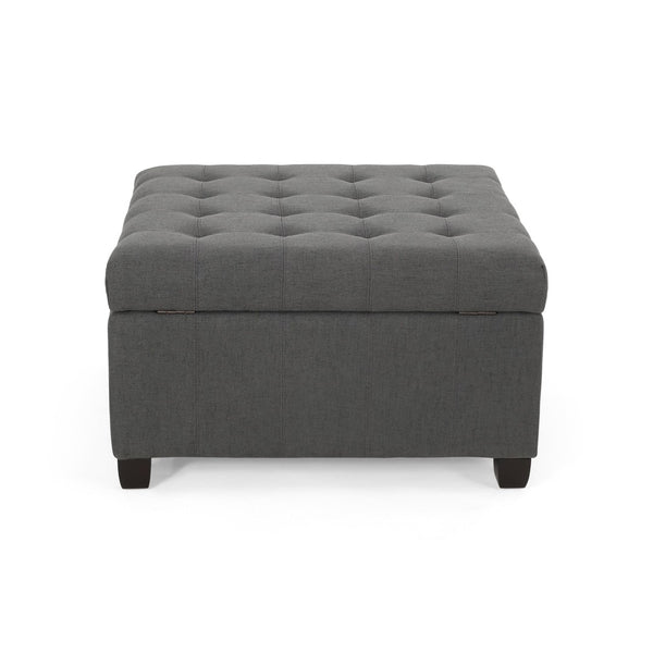 English Elm Upholstered Waffle Tufted Storage Ottoman with Birch Legs for Modern Living Rooms N757P377356E