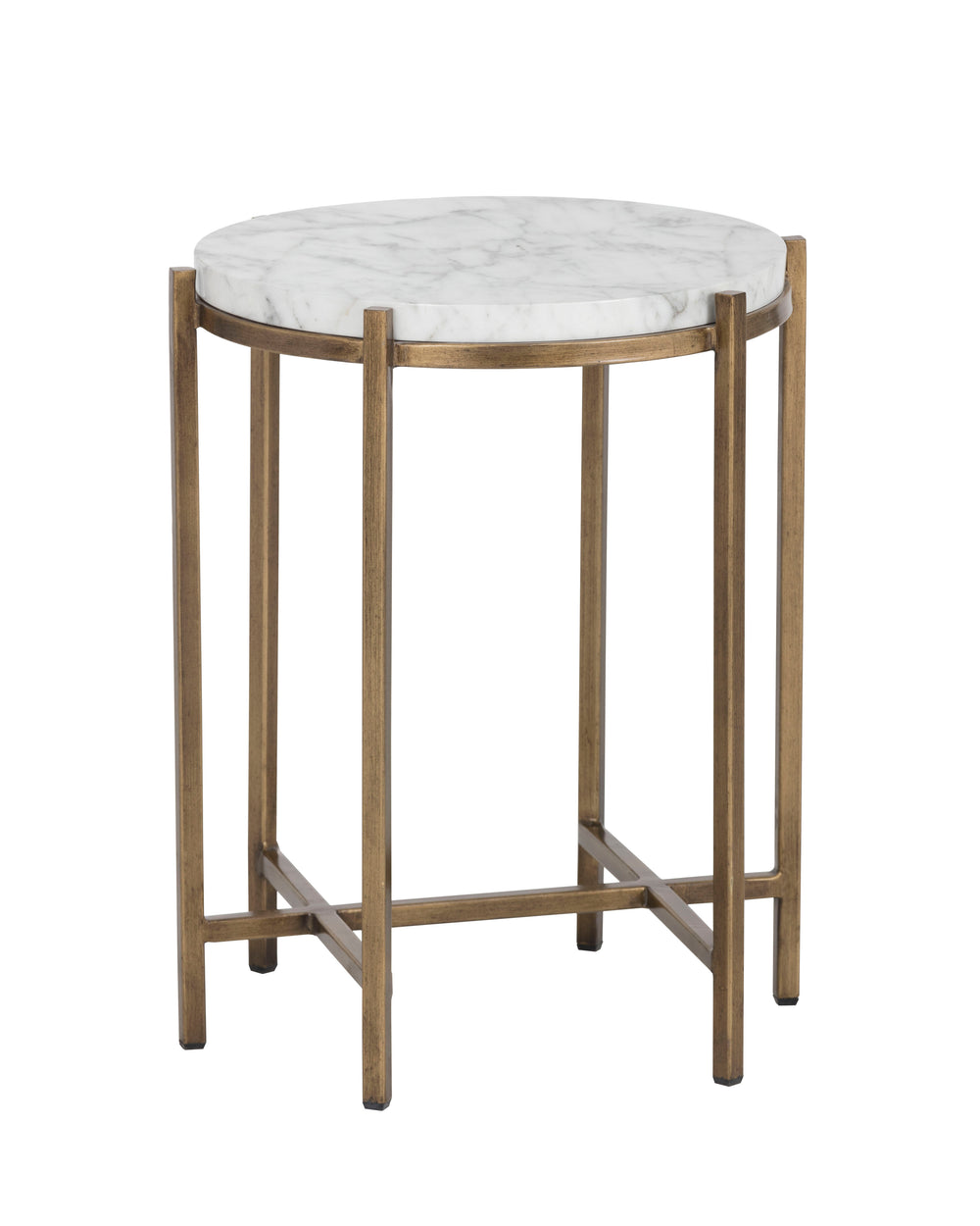 Sunpan Solana Round End Table - Stylish Marble Look Top with Antique Brass Base for Modern Spaces, 21" Tall