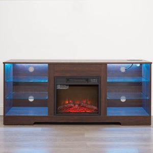 English Elm TV LED Fireplace TV Stand with Bluetooth LED Lights, Remote, USB Charging & Ample Storage, 58" Espresso W2275P257463