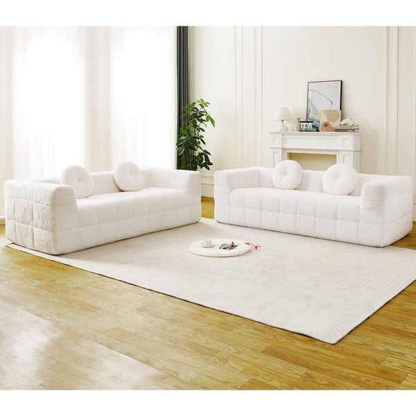 English Elm Modern Boneless Couch With Circular Pillows - Skin-Friendly Lychee-Textured Foam Sofa Design W834S00539
