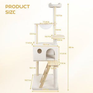 English Elm Wood Multi-level Cat Tower with Transparent Pod Condo Sisal Posts and Plush Perches W243P326634