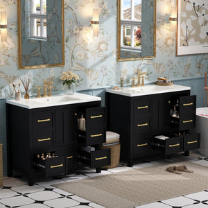 English Elm 72'' Elegant Bathroom Vanity Set With Resin Sink, Solid Wood Frame, Ample Storage & Soft-Close Doors N710SS00012B