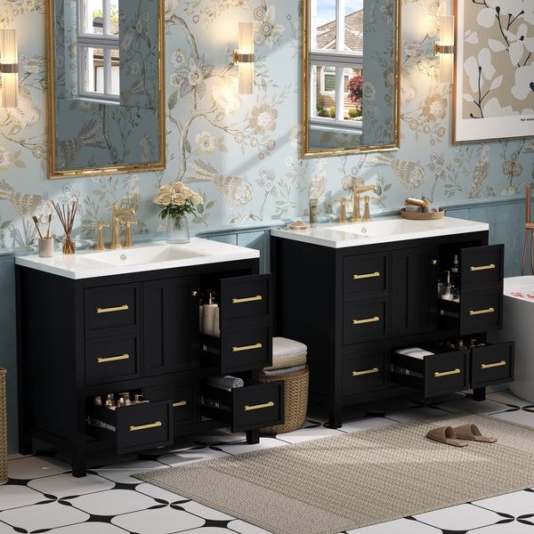 English Elm 72'' Elegant Bathroom Vanity Set With Resin Sink, Solid Wood Frame, Ample Storage & Soft-Close Doors N710SS00012B