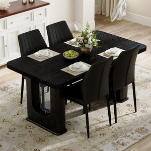 English Elm Table Black Textured Dining Set With 4 Ergonomic Pu Chairs - Modern, Durable & Stylish Design For Home W1151S04308-GIGA