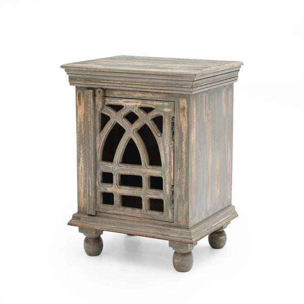 English Elm Christopher Knight Home® - Antique Hand-Carved Grey Mango Wood Nightstand – Distressed Vintage Finish, Solid Craftsmanship, Bedside Storage N758P194723D