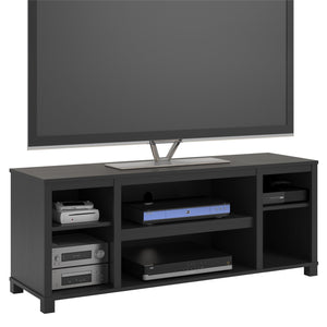 English Elm Parsons TV Stand for TVs up to 50" with ample open shelving, cord management, modern oak finish Black B2733P384489