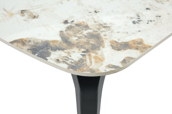 English Elm Modern Sintered Stone Rectangular Dining Table with Gold Accent Metal Base W3493S00016