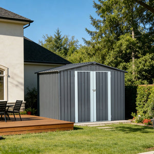 English Elm Metal Galvanized Steel Outdoor Shed with Double Doors for Backyard Tool Storage W5006S00001