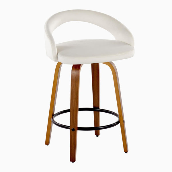 English Elm Fixed-height Swivel Counterstools Mahogany Wood Chrome Footrest Velvet Seat Set of 2 White B202S01778
