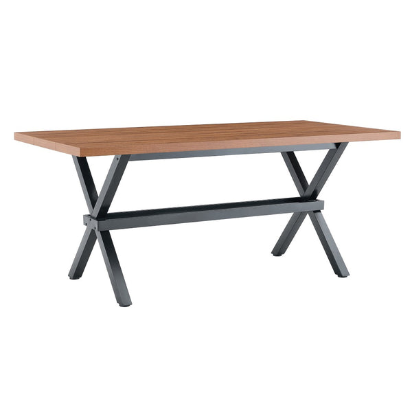 English Elm 71 Inch Industrial Dining Table Walnut Mdf Top Seats 8 with X Frame Steel Base Walnut+Black W1151P434794