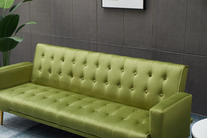 English Elm SOFA Velvet Convertible Sofa Bed with Golden Legs, Solid Wood Frame, Compact Design for Small Spaces Army Green B205P246432