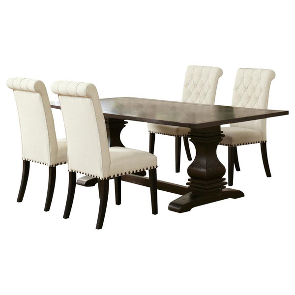English Elm Sonja 5-Piece Cream Dining Set with Button-Tufted Chairs, Nailhead Trim & Rustic Espresso Table B062S00827