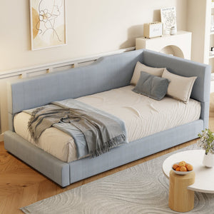 English Elm Twin L-Shaped Corduroy Daybed Upholstered Sofa Bed, Plush Cushioning, Stylish Beige Gray Design SF000188AAE