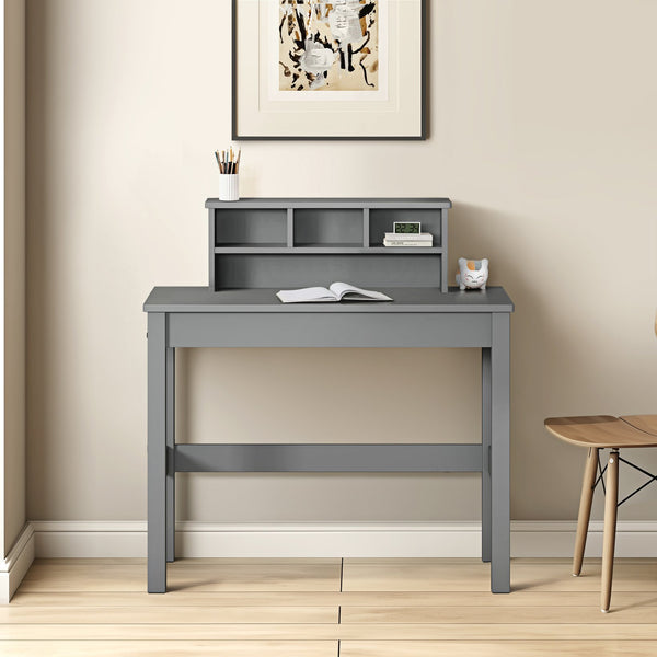 English Elm Grey Writing Desk with Hutch – Spacious 35" Wide Workstation with Cable Management, Shelves & Storage Organized Elegance for Home Office and Study Spaces B062P209417