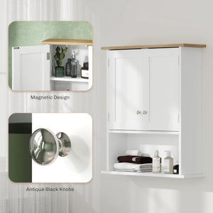 English Elm Sturdy Two Tone Farmhouse Bathroom Wall Cabinet with Open Shelf and Adjustable Storage T3971P466616