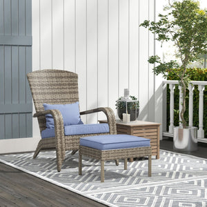 English Elm Outsunny Wicker Adirondack Chair & Ottoman Set – Cozy Outdoor Lounge With Cushions For Deck, Gray W2225P174012-GIGA