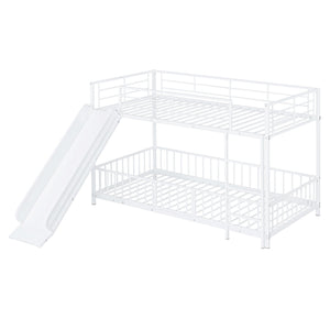 English Elm Twin Twin over Twin metal bunk bed with slide, guardrails and convertible loft design for safety and playfulness White SF000169AAK