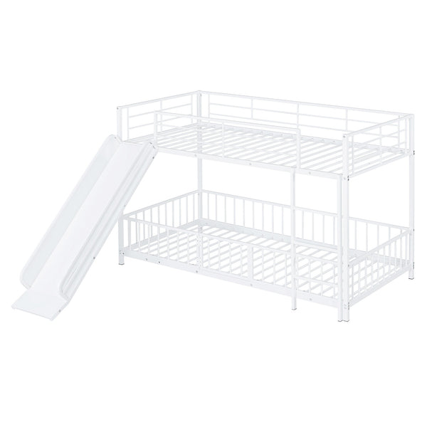 English Elm Twin Twin over Twin metal bunk bed with slide, guardrails and convertible loft design for safety and playfulness White SF000169AAK