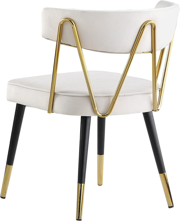 English Elm Glam Velvet Dining Chair Set of 2 with Gold Trim, Padded Foam Seat Upholstered Side Chairs for Home Decor Cream 35 L x 23 W x 20 H B011P353084