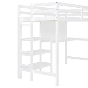 English Elm Twin Loft Bed with Built-in Desk Shelving and Dry-erase Board for Kids Rooms White LT100320AAK