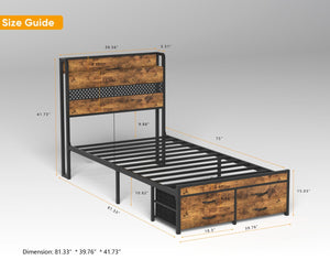 English Elm Twin Platform Bed Frame With Smart Storage Headboard, Built-In Charging & Led Lights For Small Spaces W2129P262896-GIGA