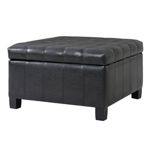 English Elm Black Tufted Pu Lift Top Storage Ottoman with Rubberwood Legs for Living Spaces Black N779P404084B