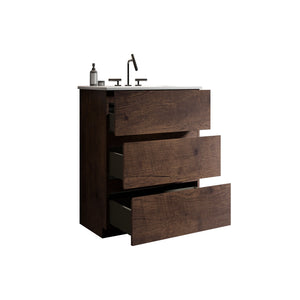 English Elm TIA 24" Wall Mount Space Grey Bathroom Vanity with Ceramic Basin, 20% More Storage, Soft-Close Drawers White+Walnut W1865S00071