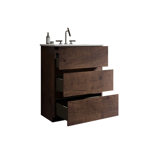 English Elm TIA 24" Wall Mount Space Grey Bathroom Vanity with Ceramic Basin, 20% More Storage, Soft-Close Drawers White+Walnut W1865S00071