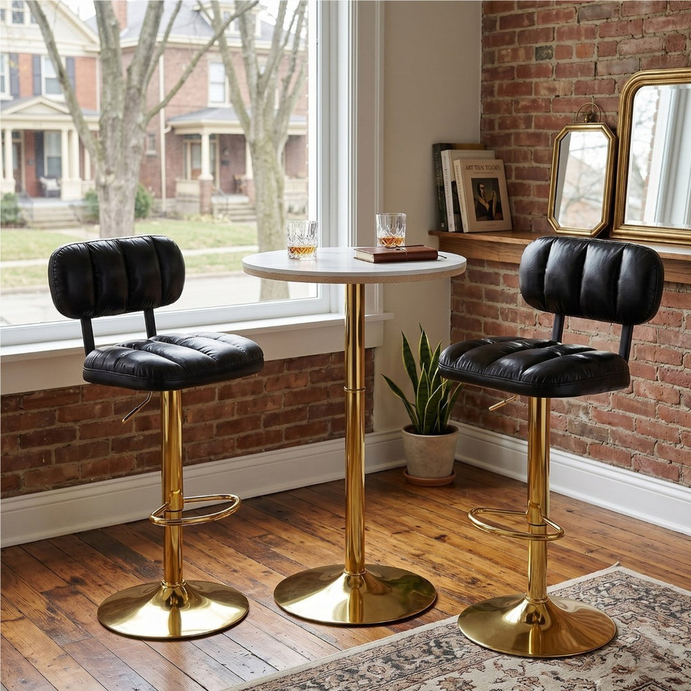 English Elm Set of 2 Adjustable Pu Leather Barstools with Chrome Base for Kitchen or Home Bar Black,Gold W3875P378577