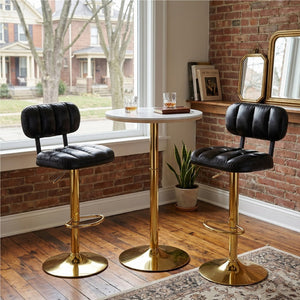 English Elm Set of 2 Adjustable Pu Leather Barstools with Chrome Base for Kitchen or Home Bar Black,Gold W3875P378577