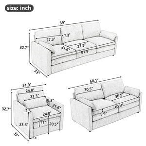 English Elm Cozy Oversized Chenille Sofa Set With Plush Double Cushions For Ultimate Comfort In Light Grey N719S001920R