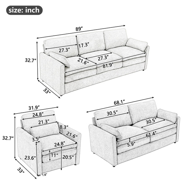 English Elm Cozy Oversized Chenille Sofa Set With Plush Double Cushions For Ultimate Comfort In Light Grey N719S001920R