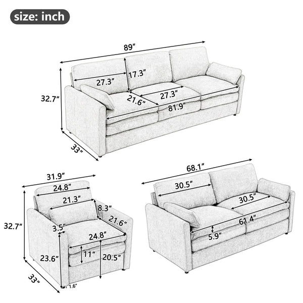 English Elm 101.2" Modular Chenille Sectional Sofa with Tufted Cushions and Deep Seating for Living Room Light Grey N719S001923R