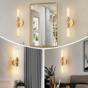 English Elm Wall Sconces Set Of Two - Elegant Hardwired Gold Fixtures With Clear Glass Shades For Modern Spaces W2312P389967-GIGA