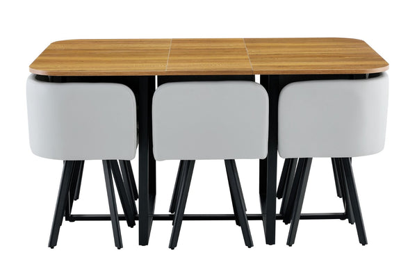 English Elm 7-piece Space Saving Dining Set with Melamine Table and Pu Cushioned Iron Frame Chairs Black,Gray,Wood W3875S00016
