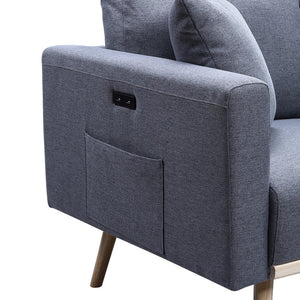 English Elm Elio Mid-century Linen Accent Chair with Usb Port Side Pockets and Tapered Wood Legs B2749P413343