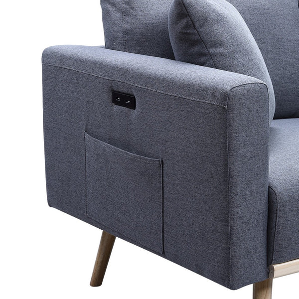 English Elm Elio Mid-century Linen Accent Chair with Usb Port Side Pockets and Tapered Wood Legs B2749P413343