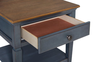 English Elm 24 inch End Table Corduroy Blue Distressed Coastal Accent with Drawer & Shelf, Antique Pewter Hardware B108P193074