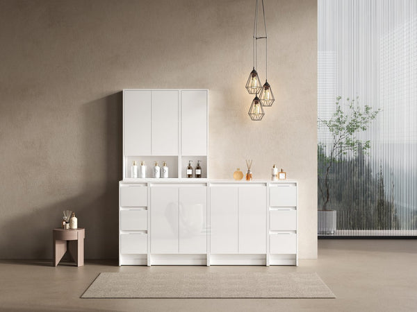 English Elm 72" Freestanding Vanity Combination With Soft-Closing Drawers, Glossy White Storage Solution For Modern Bathrooms W999S00429