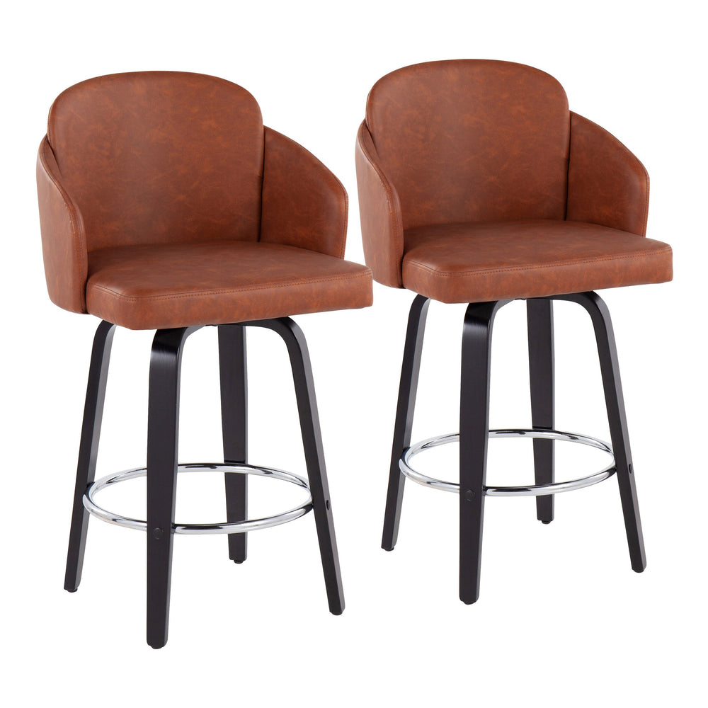 English Elm Dahlia Set Of 2 Counter Stools – Modern Camel Faux Leather & Black Wood With Chrome Footrest B202S00223