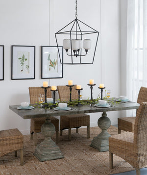 English Elm 21.7x21.7x33.5 Matte Black Iron Chandelier Square Glass Industrial Dining Foyer Light W2078P411228