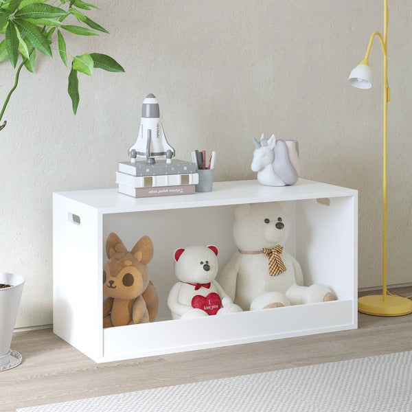 English Elm Open Toy Storage Box for Kids White Wooden Organizer Bin - Open Front Plush & Book Holder, Modern Playroom Solution W808P298013